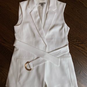 H&M sleeveless belted blazer with high waisted wide leg pant